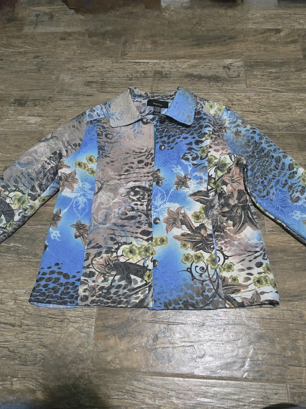 Kaktus Blue and Brown Floral Patchwork Button-Up Jacket